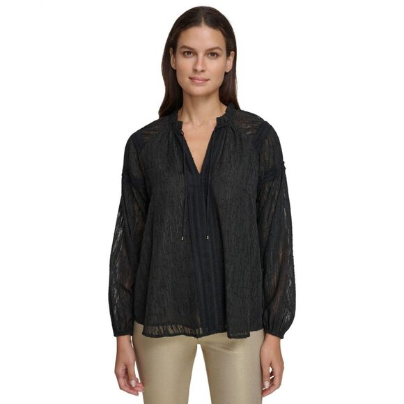 Tommy Hilfiger Tops - NWT Tommy Hilfiger Women's Textured Split-Neck Top H38T201A M Black